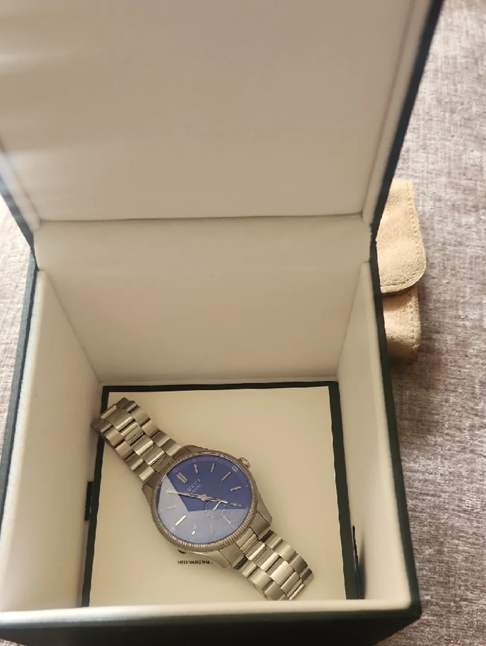 Gucci G-Timeless 40mm Blue Dial Silver Bracelet Watch